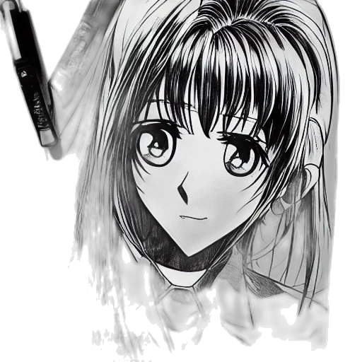 face, jacket, mask, hair, anime, pencil sketch, cartoon, photorealistic transparent PNG cut-out