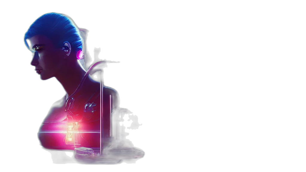 robot, jacket, staff, cyberpunk transparent PNG cut-out