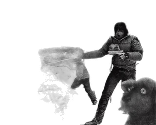 jacket, creature, weapon, concept art, comic book art, snow, outer space, fire transparent PNG cut-out