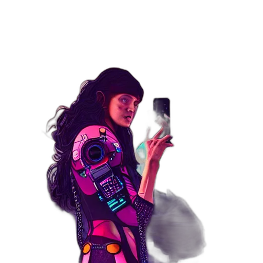 robot, dress, face, creature, cyberpunk, concept art, comic book art, vaporwave transparent PNG cut-out