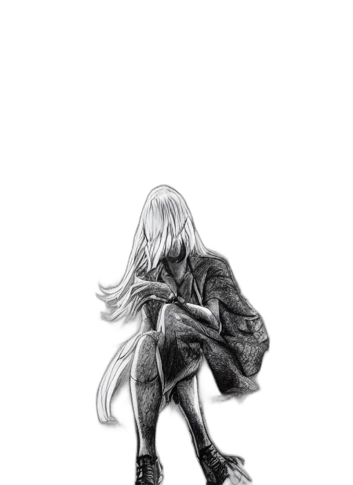 jacket, hair, dress, creature, pencil sketch, concept art, comic book art, watercolor transparent PNG cut-out