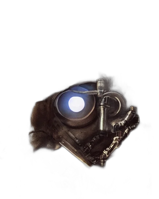 mask, weapon, robot, staff, concept art, 3d render, fantasy art, photorealistic transparent PNG cut-out