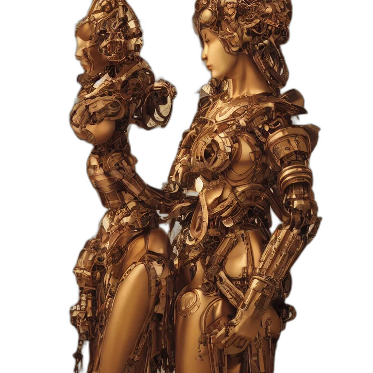 robot, jewelry, staff, crown, concept art, fantasy art, 3d render, photorealistic transparent PNG cut-out