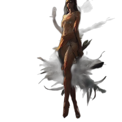 dress, staff, hair, creature, concept art, fantasy art, pixel art, photorealistic transparent PNG cut-out