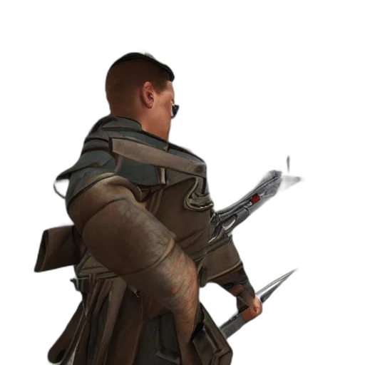 staff, sword, jacket, weapon, concept art, fantasy art, 3d render, photorealistic transparent PNG cut-out