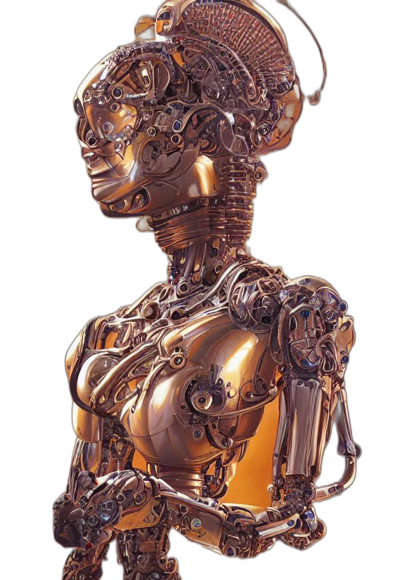 robot, jewelry, crown, concept art, cyberpunk, 3d render, fantasy art, perfectly transparent PNG cut-out