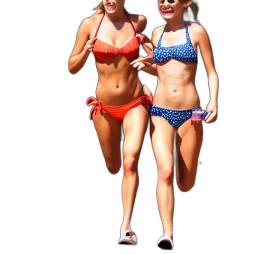 3d render, photorealistic, concept art, cartoon, beach, girls, bikinis, running transparent PNG cut-out