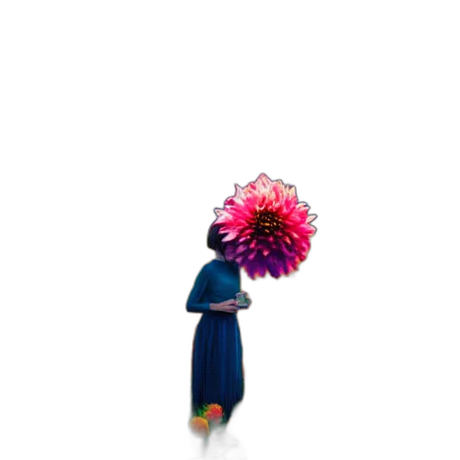 flower, umbrella, dress, hair, 3d render, vaporwave, concept art, pixel art transparent PNG cut-out