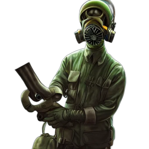 mask, weapon, staff, robot, concept art, fantasy art, cyberpunk, comic book art transparent PNG cut-out