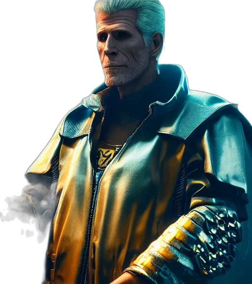 jacket, mask, face, robot, cyberpunk, concept art, fantasy art, comic book art transparent PNG cut-out