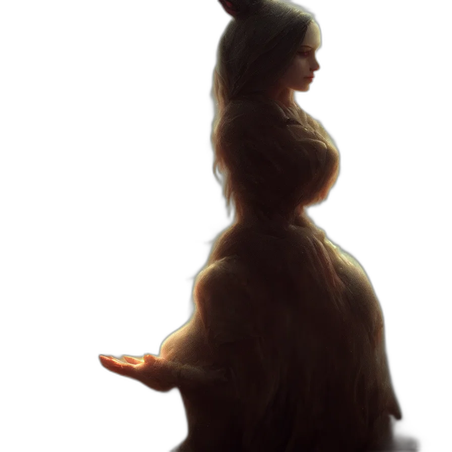 dress, crown, hair, staff transparent PNG cut-out