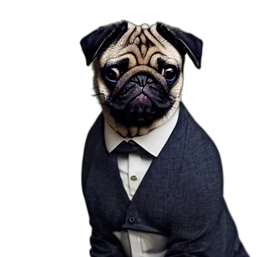 animal, staff, dress, photorealistic, pug, suit, studio, photography transparent PNG cut-out