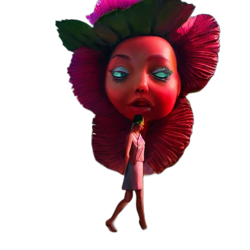 flower, creature, umbrella, face, concept art, 3d render, photorealistic, fantasy art transparent PNG cut-out