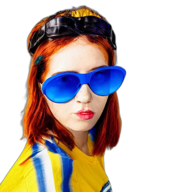 face, jacket, photorealistic, 3d render, cyberpunk, cartoon, neon, blue transparent PNG cut-out