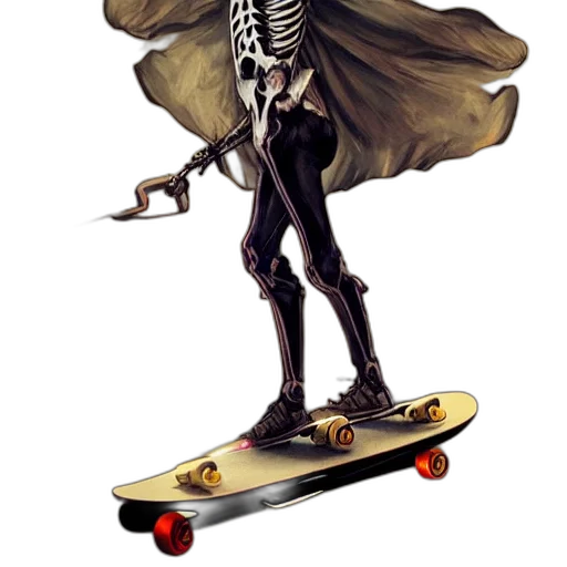 concept art, comic book art, fantasy art, 3d render, skeleton, fashion, model, riding transparent PNG cut-out