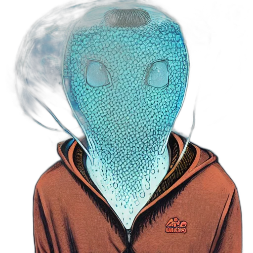 jacket, creature, mask, staff transparent PNG cut-out