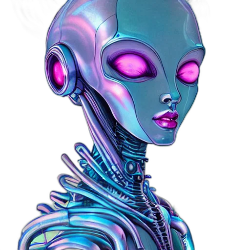 robot, creature, face, cyberpunk, concept art, vaporwave, fantasy art, neon lights transparent PNG cut-out