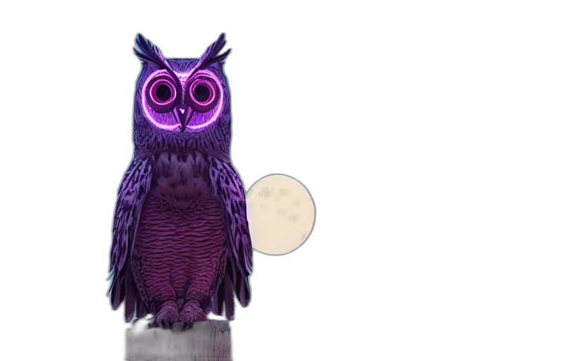 jewelry, 3d render, owl, tree, moon, staring, down, sky transparent PNG cut-out