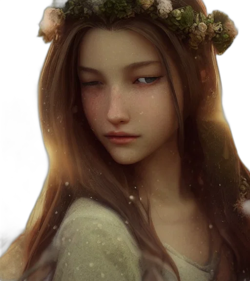 crown, face, jewelry, flower, fantasy art, photorealistic, concept art, oil painting transparent PNG cut-out