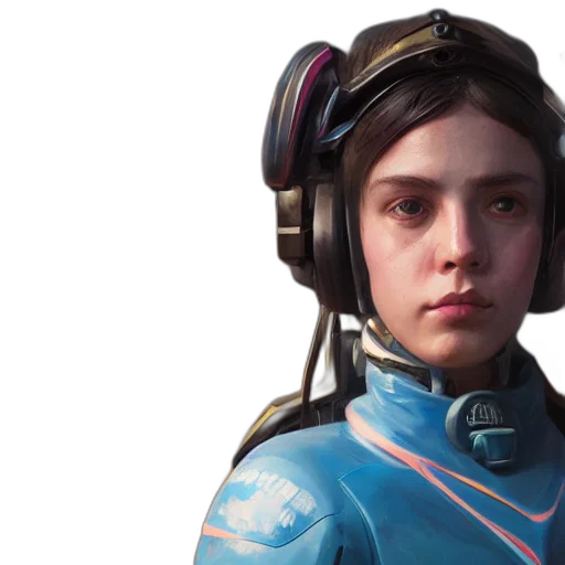 face, jacket, robot, concept art, fantasy art, cyberpunk, photorealistic, outer space transparent PNG cut-out