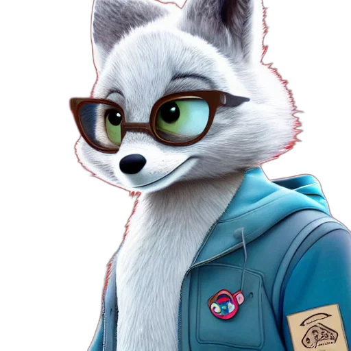 jacket, staff, animal, face, concept art, 3d render, cartoon, fantasy art transparent PNG cut-out