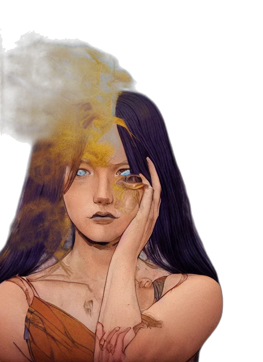 mask, face, fantasy art, watercolor, concept art, anime, fire, outer space transparent PNG cut-out