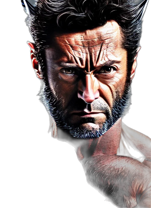 face, photorealistic, comic book art, 3d render, concept art, portrait, wolverine, soft transparent PNG cut-out