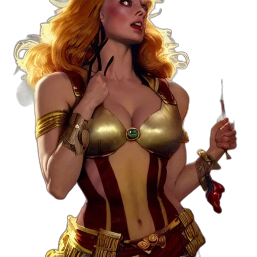 jewelry, comic book art, fantasy art, concept art, pixel art, golden, margot, robbie transparent PNG cut-out