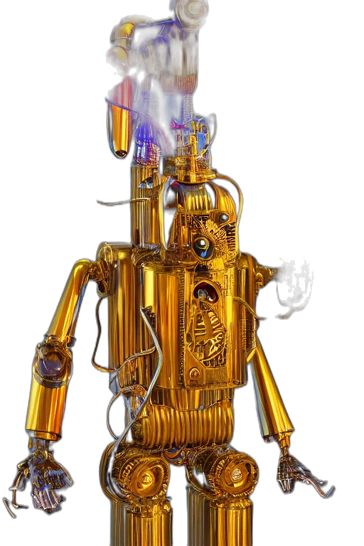 robot, staff, weapon, animal, concept art, 3d render, cyberpunk, fantasy art transparent PNG cut-out