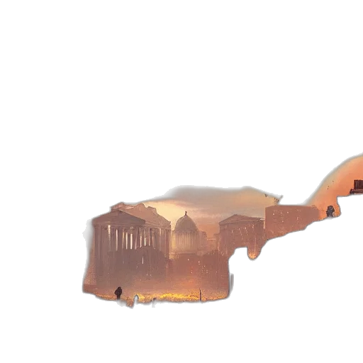 concept art, 3d render, photorealistic, fantasy art, fog, sunset, city street, fire transparent PNG cut-out