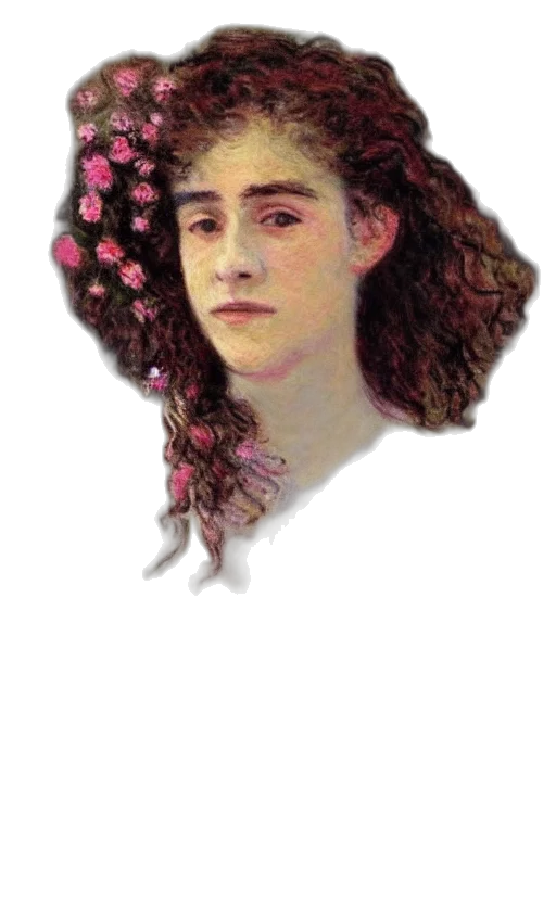face, crown, flower, hair, vaporwave, photorealistic, pixel art, oil painting transparent PNG cut-out