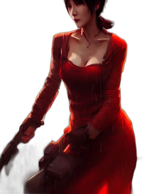 dress, weapon, comic book art, concept art, fantasy art, cyberpunk, fire, red transparent PNG cut-out