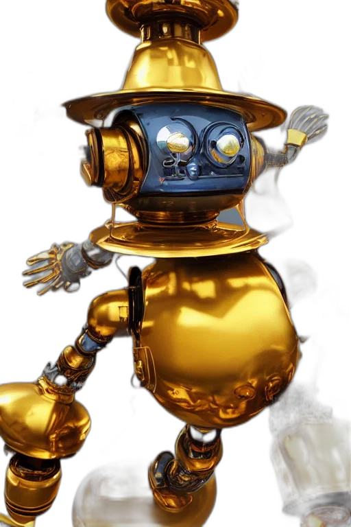 robot, staff, concept art, 3d render, golden, portrait, photo, huge transparent PNG cut-out