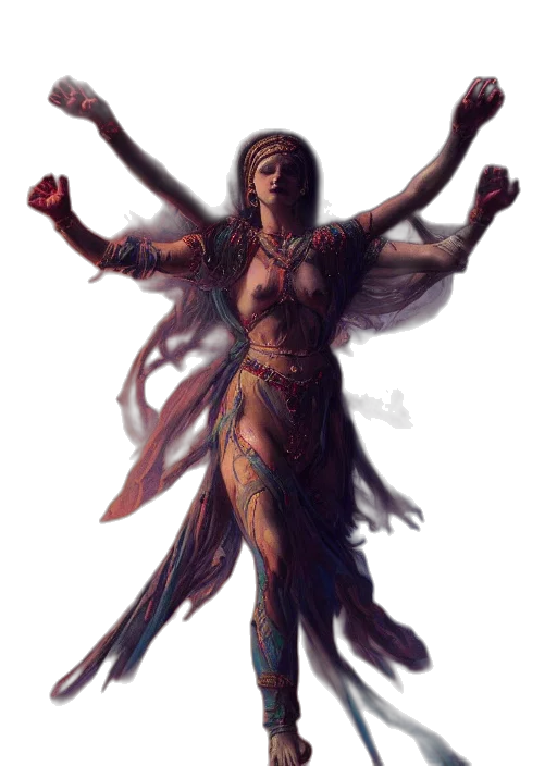 dress, creature, staff, fantasy art transparent PNG cut-out