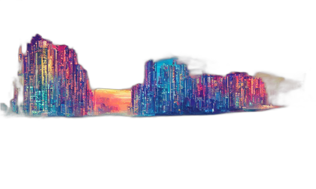 building, sword, car, concept art, pixel art, vaporwave, 3d render, city street transparent PNG cut-out