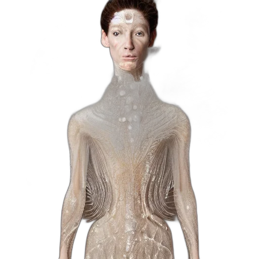 dress, jacket, jewelry, face, 3d render, concept art, full, shot transparent PNG cut-out
