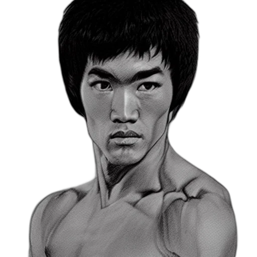 face, weapon, photorealistic, concept art, cartoon, comic book art, bruce, lee transparent PNG cut-out