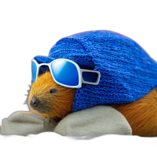 hat, animal, jacket, creature, 3d render, photorealistic, blue, photograph transparent PNG cut-out
