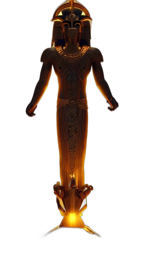 staff, jewelry, robot, sword, 3d render, god, horus, invoking transparent PNG cut-out