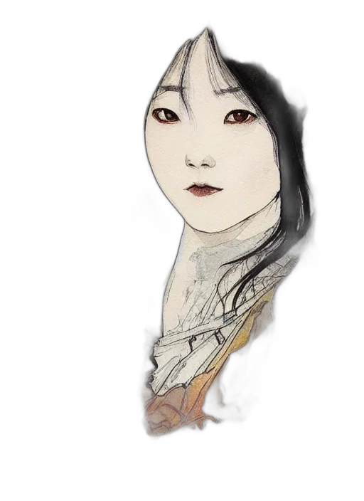 face, staff, mask, fantasy art, photorealistic, watercolor, concept art, monochrome transparent PNG cut-out
