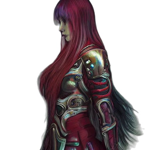 dress, robot, hair, jacket, concept art, fantasy art, cyberpunk, 3d render transparent PNG cut-out