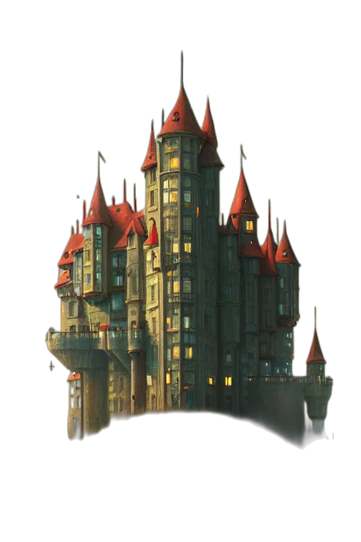 crown, building, staff, concept art, fantasy art, pixel art, 3d render, city street transparent PNG cut-out