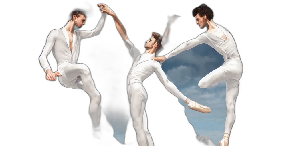 concept art, fantasy art, photorealistic, outer space, pair, handsome, ballet, dancers transparent PNG cut-out