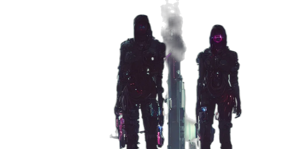 robot, weapon, jacket, cyberpunk transparent PNG cut-out