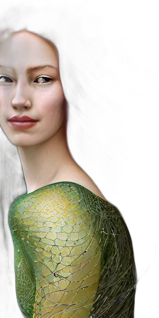 dragon, hair, jewelry, dress, photorealistic, fantasy art, 3d render, concept art transparent PNG cut-out