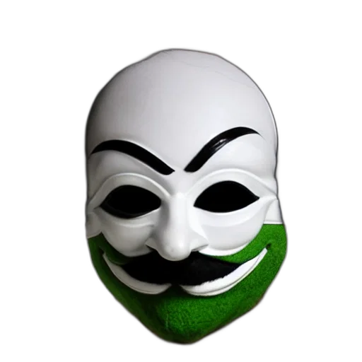 mask, face, hat, 3d render, concept art, cartoon, green, anonymous transparent PNG cut-out