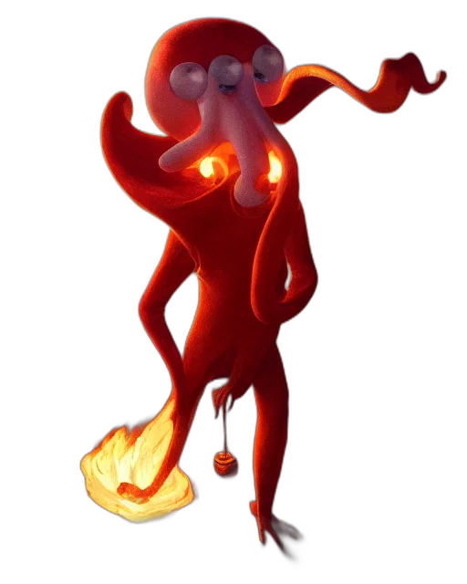 creature, staff, animal, concept art, 3d render, fantasy art, pixel art, fire transparent PNG cut-out