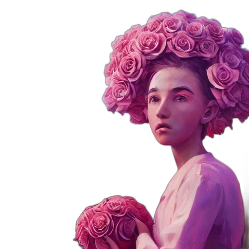 crown, flower, dress, face, concept art, fantasy art, photorealistic, oil painting transparent PNG cut-out