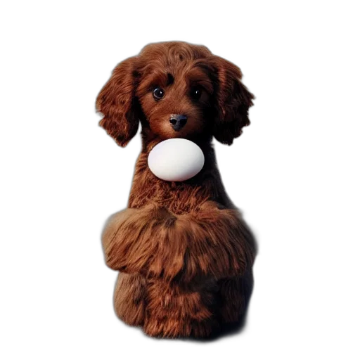 animal, staff, creature, 3d render, photorealistic, brown, cavoodle, egg transparent PNG cut-out