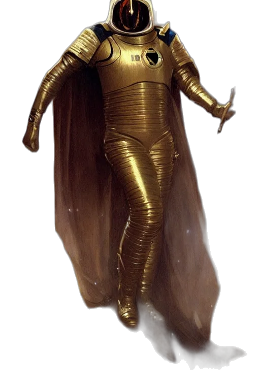 robot, dress, staff, concept art, 3d render, golden, knights, templar transparent PNG cut-out